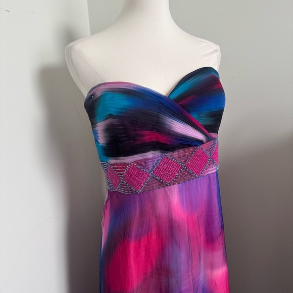 Jovani Strapless Watercolor Maxi Dress – Fairycore Formal Gown 10 silk - Picture 3 of 13